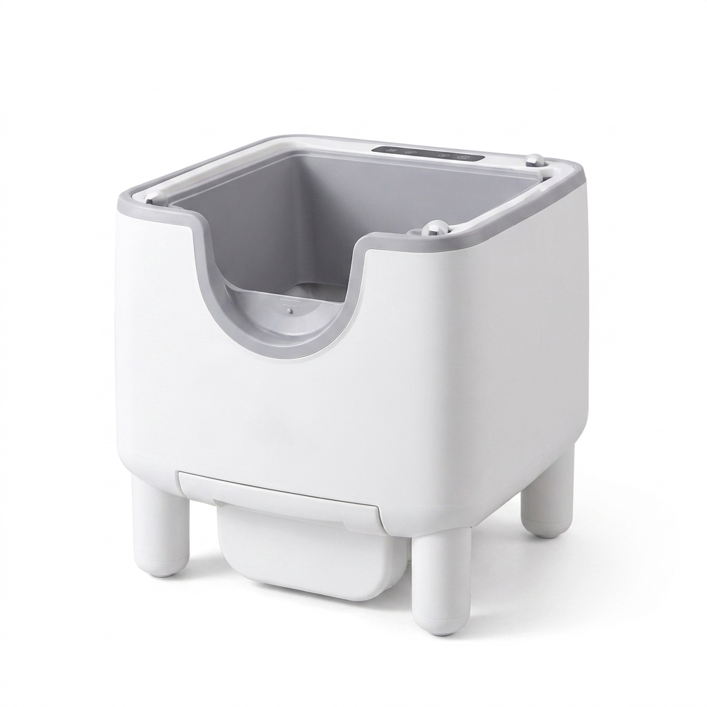 Purenest white open-top automatic self-cleaning cat litter box on white background