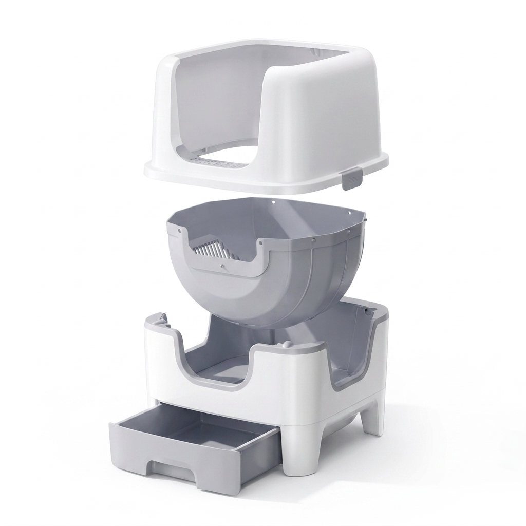Purenest litter box modular layers and pull-out waste drawer