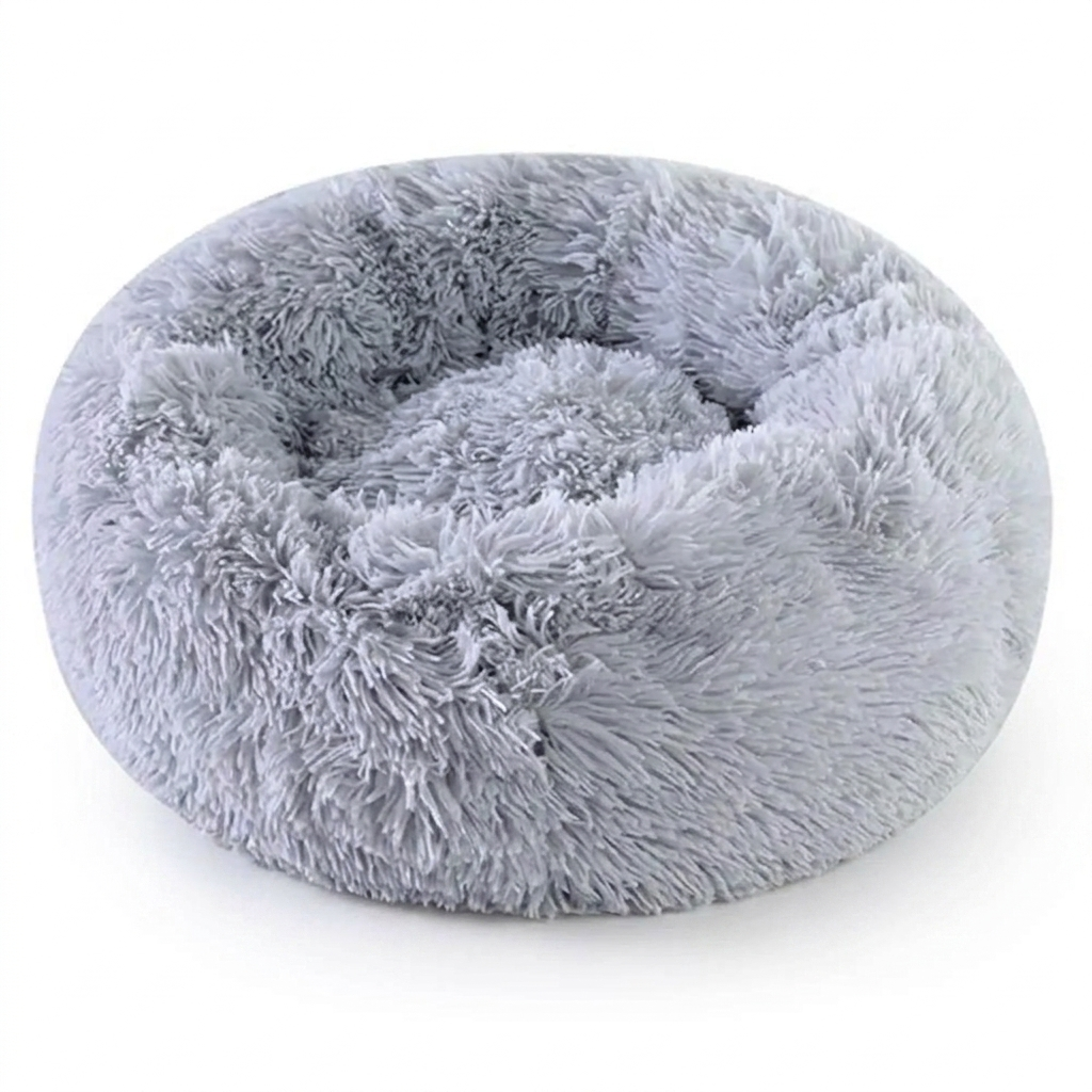 Grey Serene Halo calming donut cat bed on white background