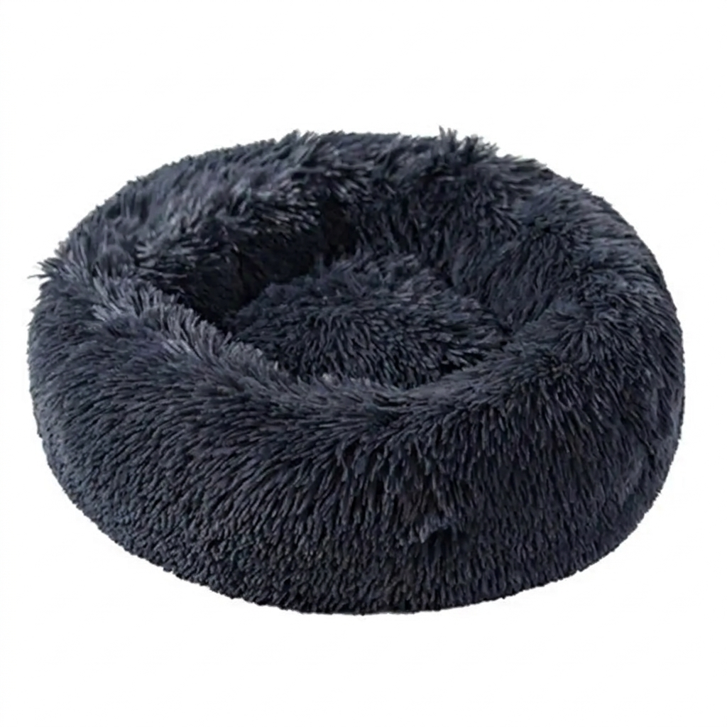 Dark Blue Serene Halo calming donut cat bed on white background