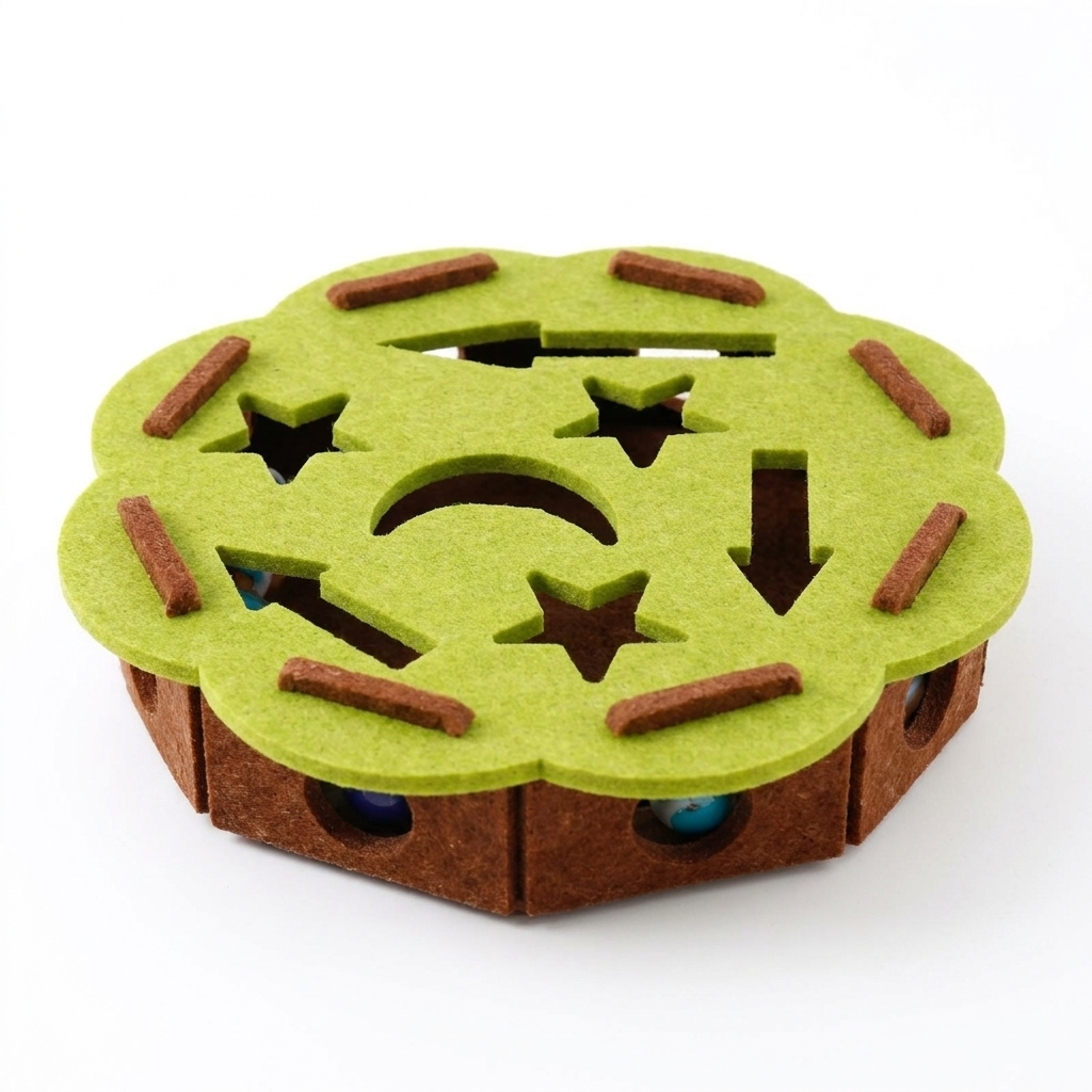Green round Curio cat puzzle toy on white background