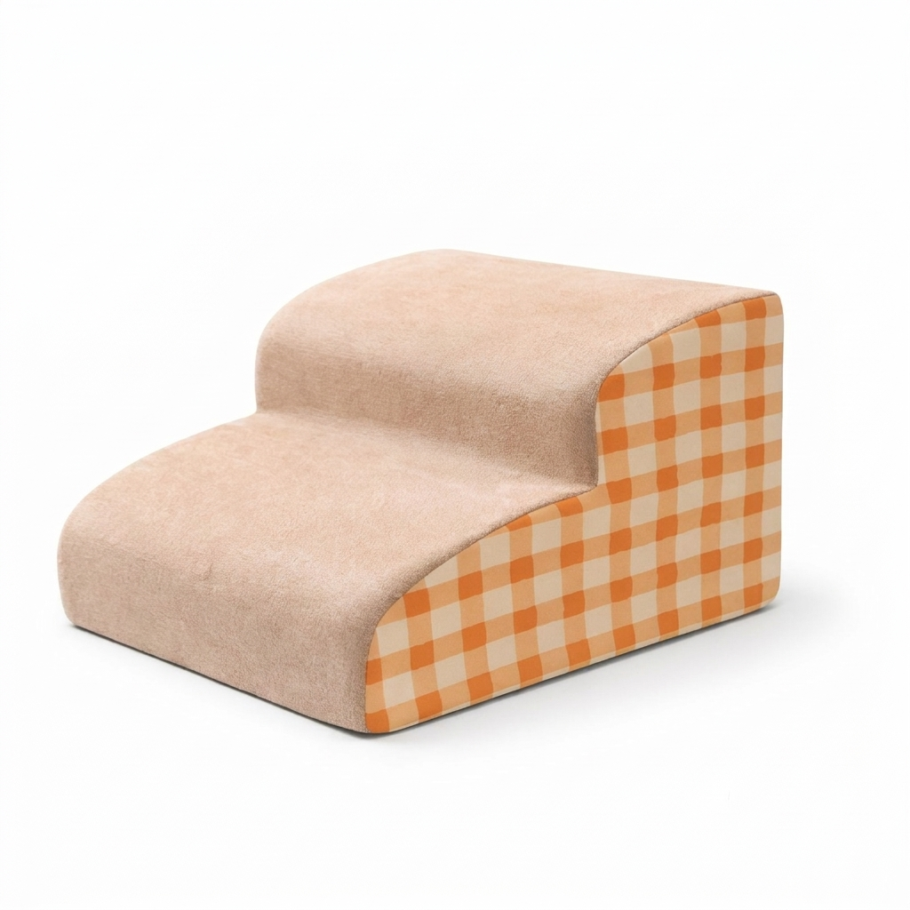 Tiptoe cat stairs Orange Gingham 2-step