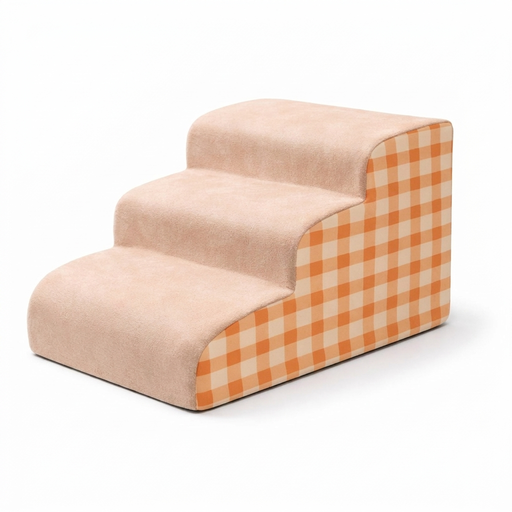 Tiptoe cat stairs Orange Gingham 3-step