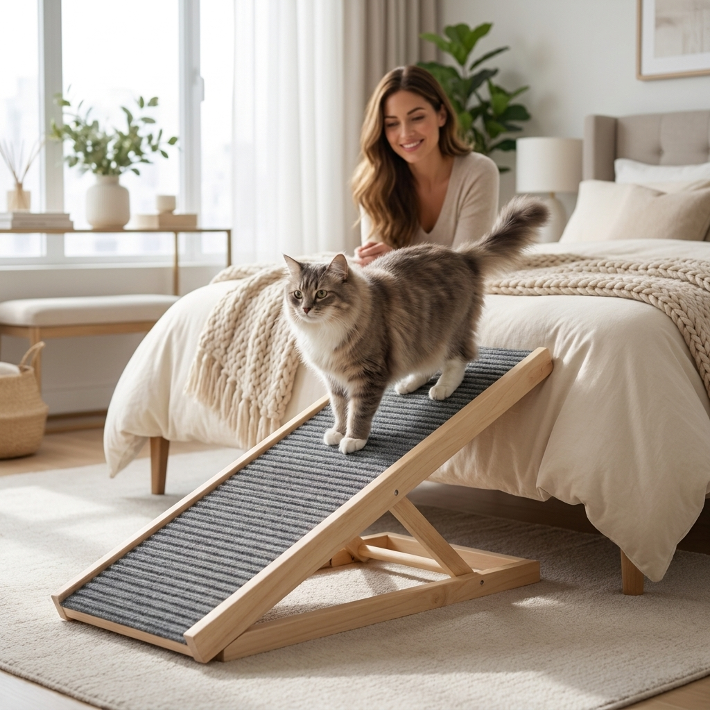 Cat midway on Easeway ramp to bed