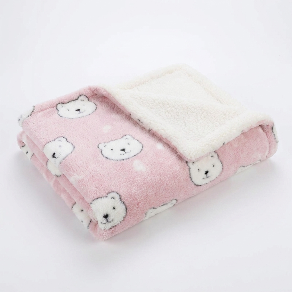Lull plush cat bed mat in Pink Bear pattern