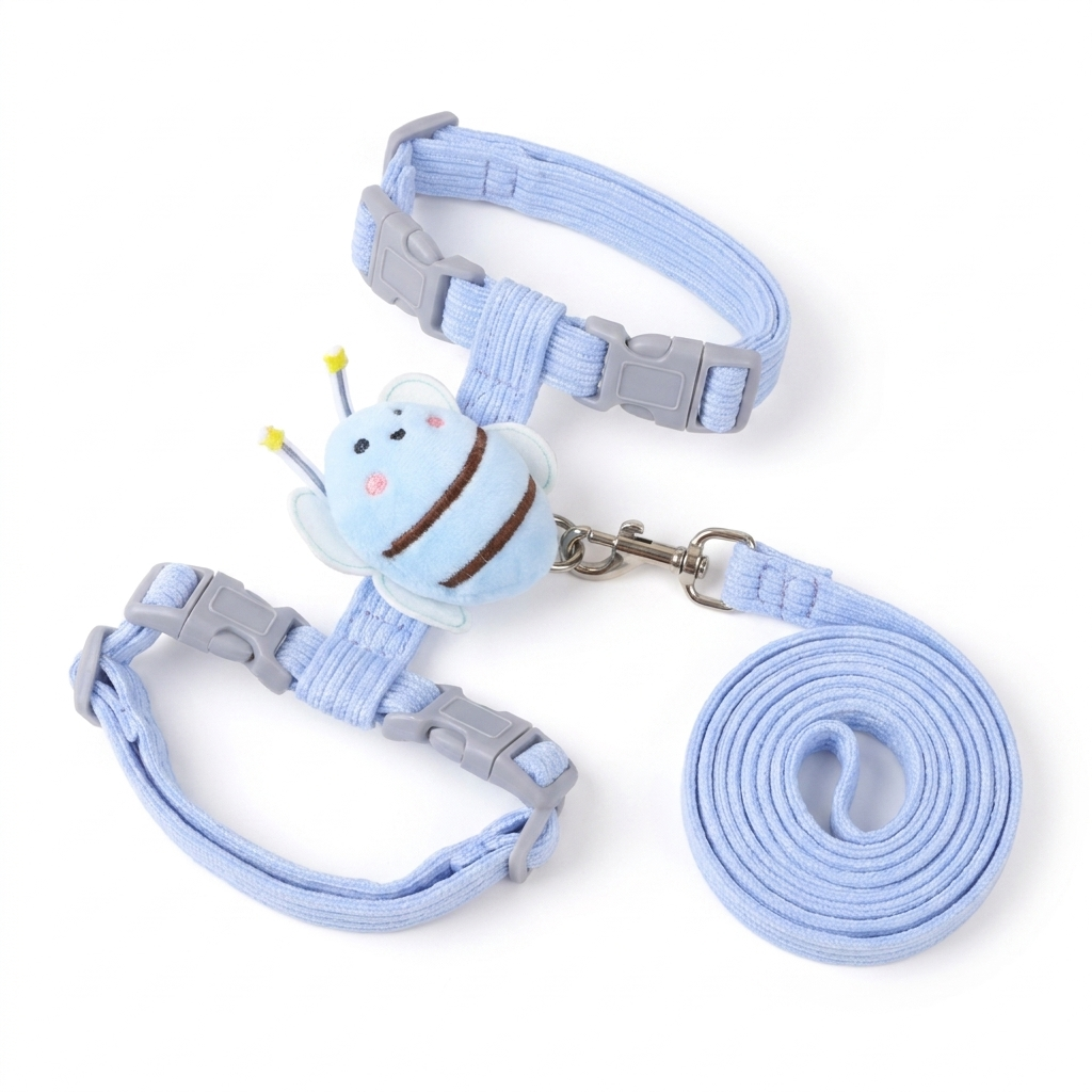 Bumble bee cat harness and leash set in Blue