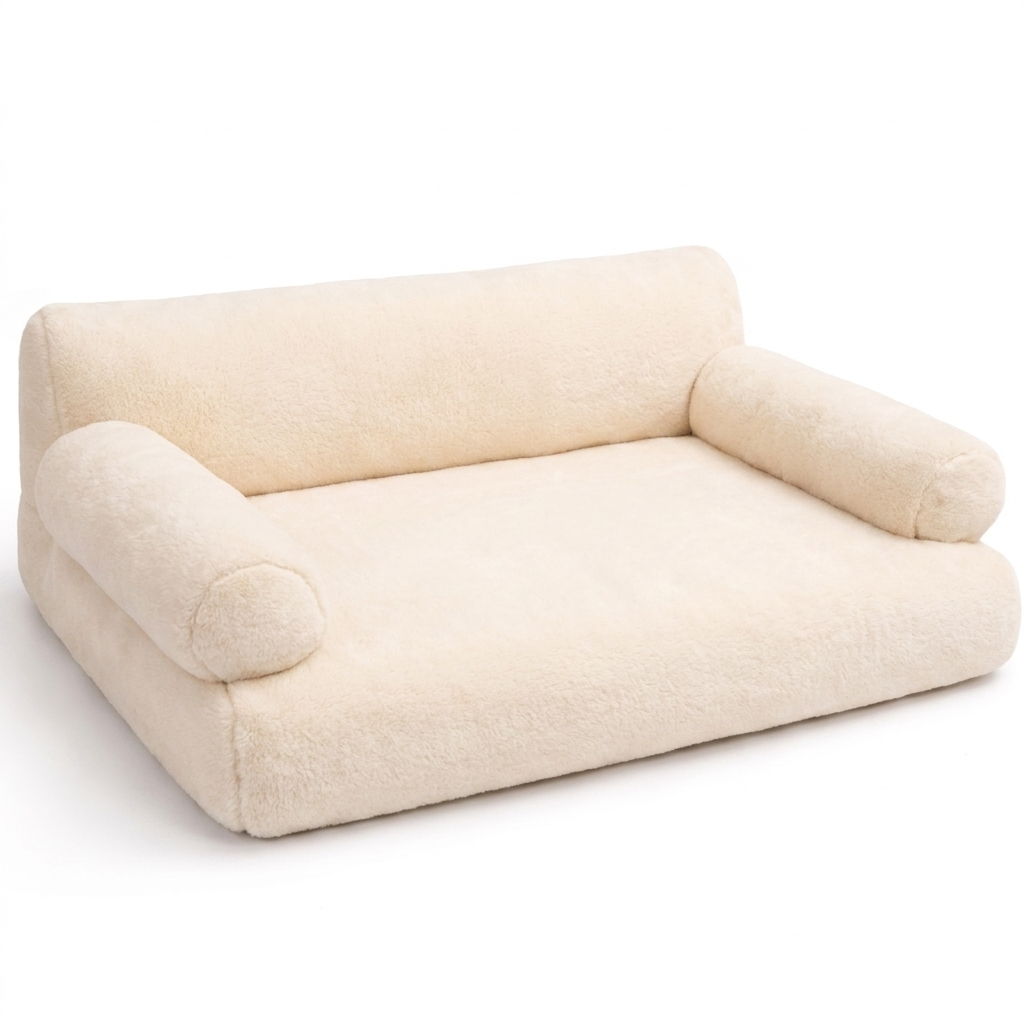 Divan cat sofa bed in solid cream White