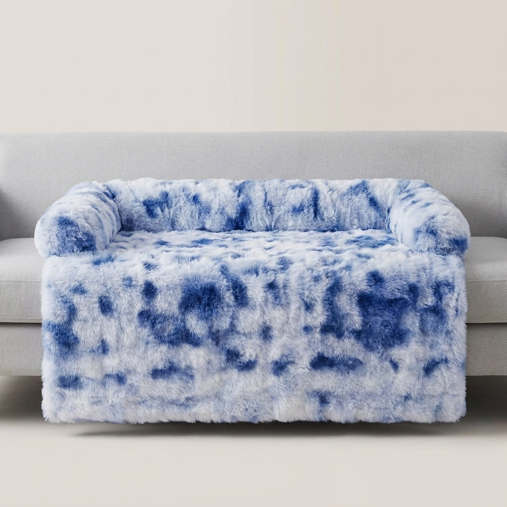 Hush calming cat bed sofa protector in Tie-Dye Blue