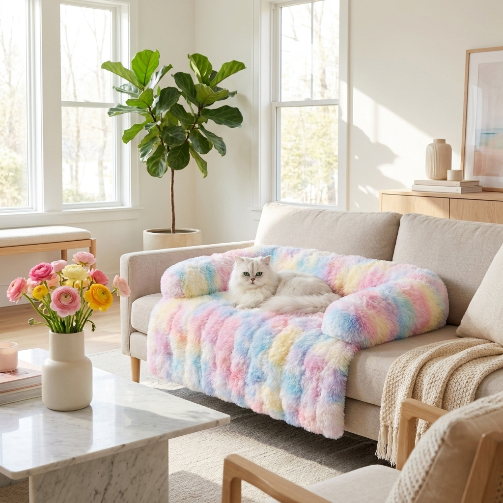 Cat lounging in the pastel Hush calming bed