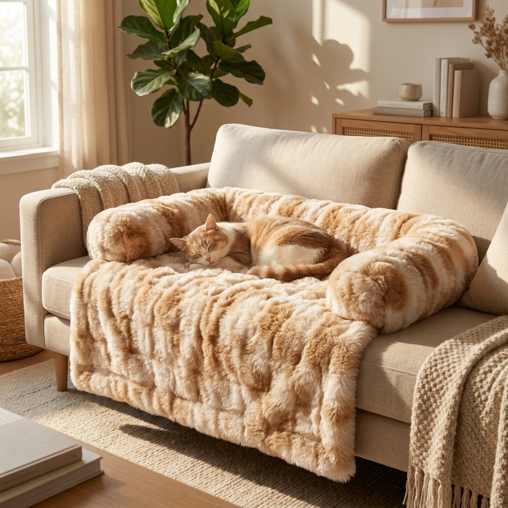 Cat napping in the brown tie-dye Hush calming bed