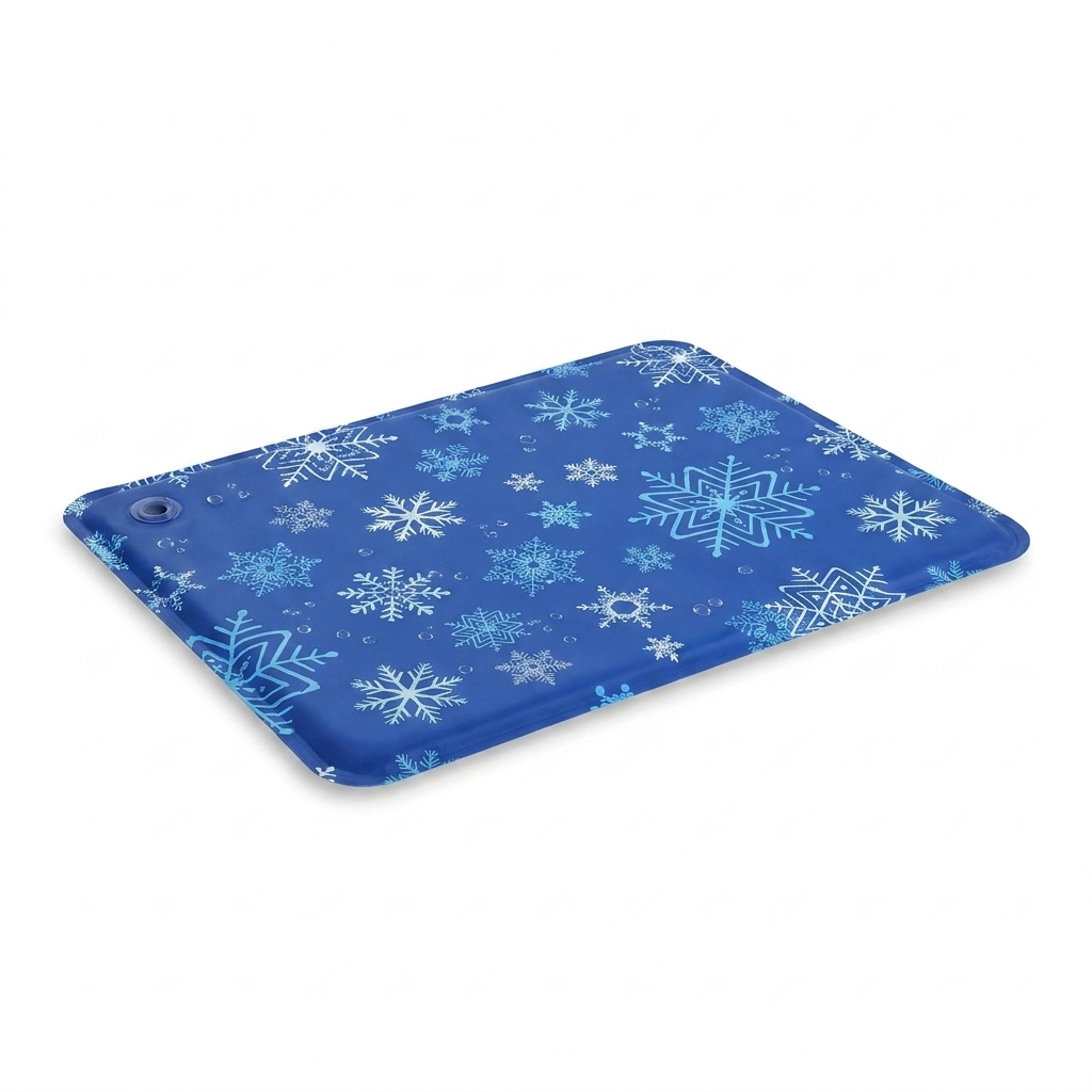 Zephyr cooling cat mat in Blue snowflake print