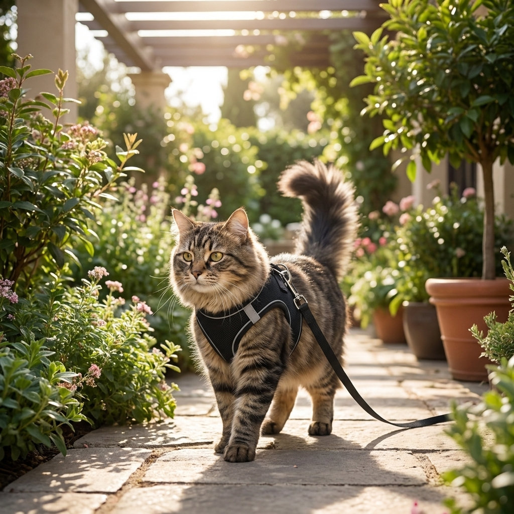 Cat walking outdoors in the Halo harness