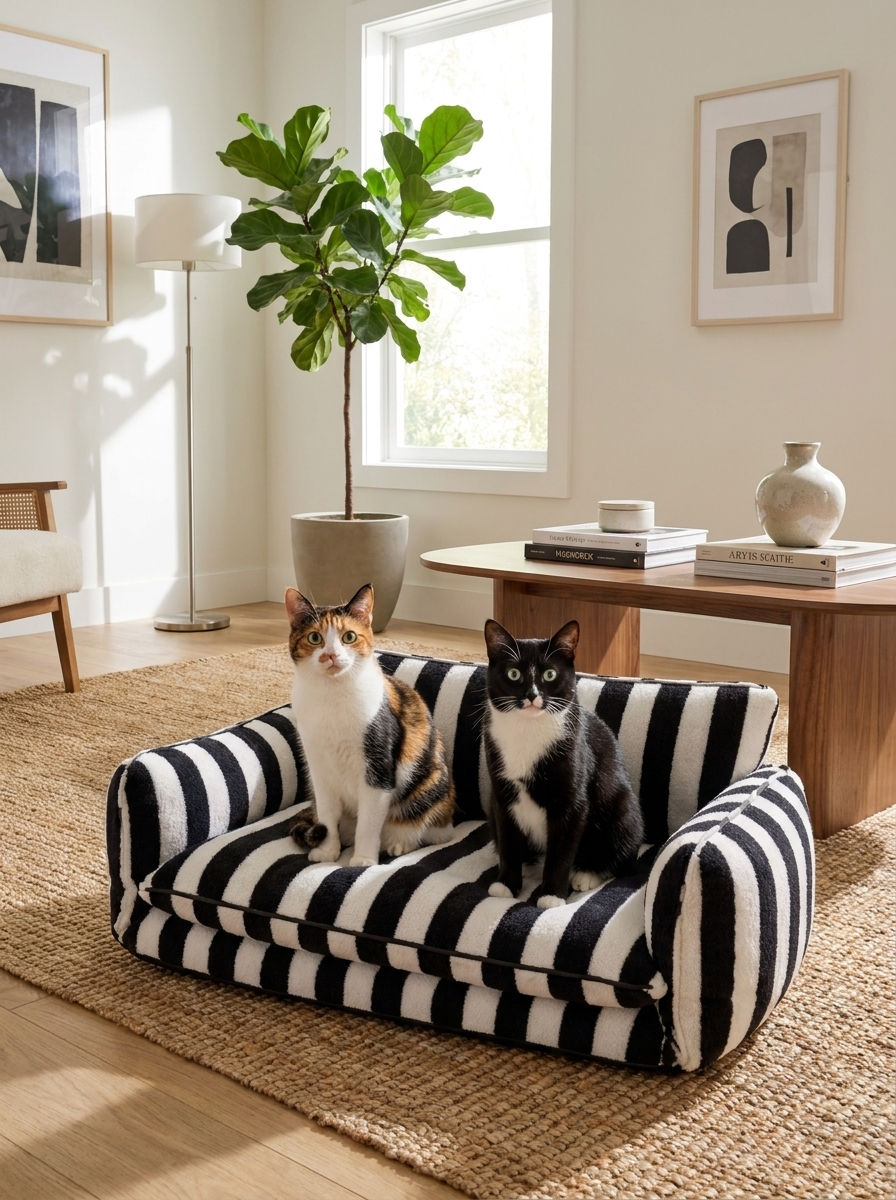 Two cats on the black Bijou cat sofa