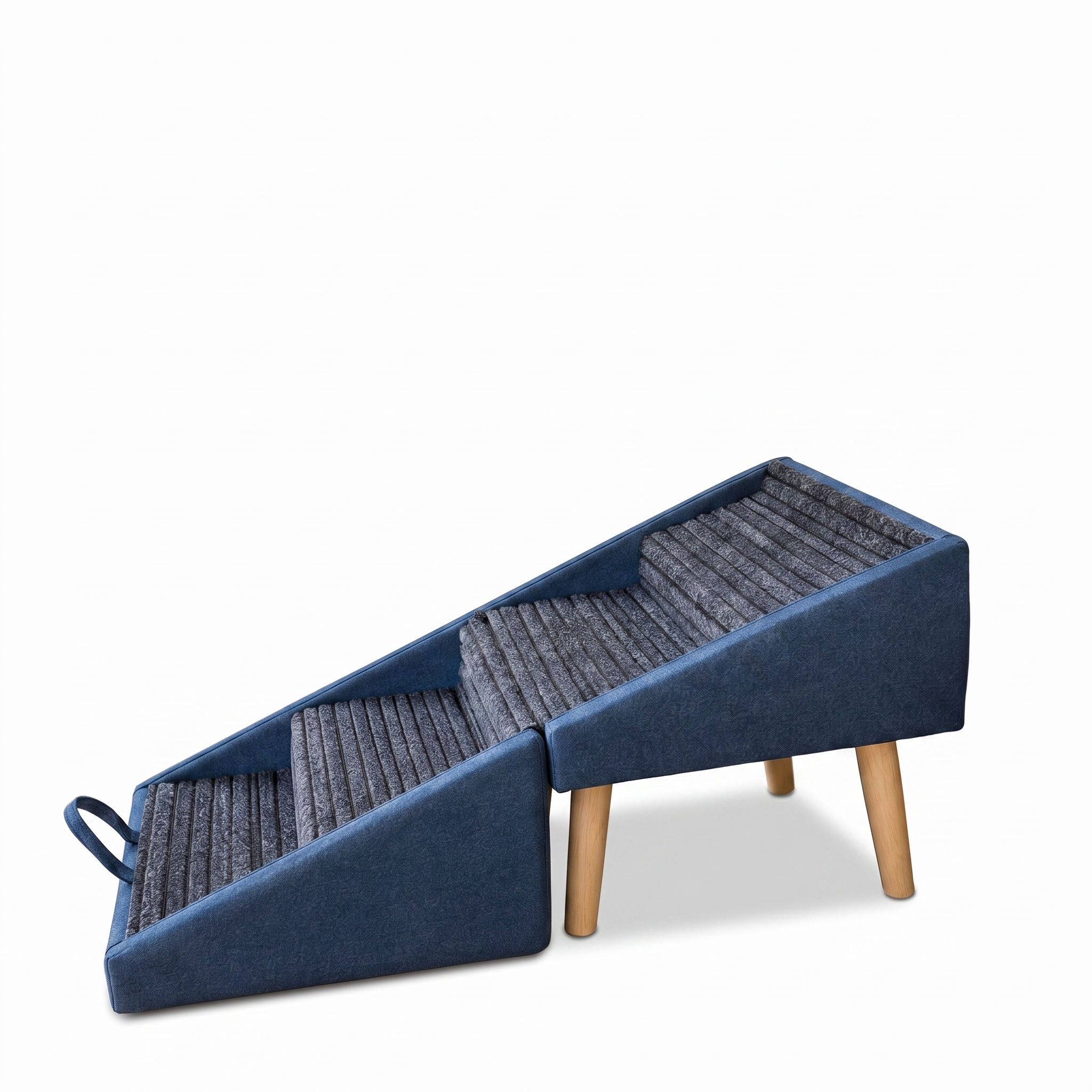 Navy Purrela cat stairs, studio white background, stairs only