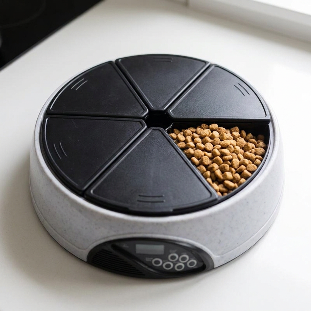 Top view of the Tempo feeder six meal compartments