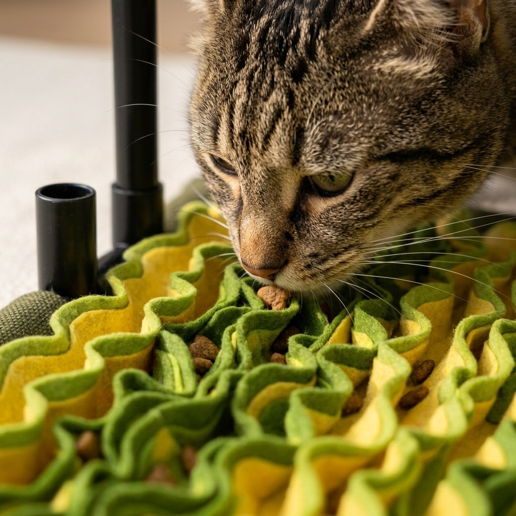 Close-up of cat nose in the Graze snuffle mat folds