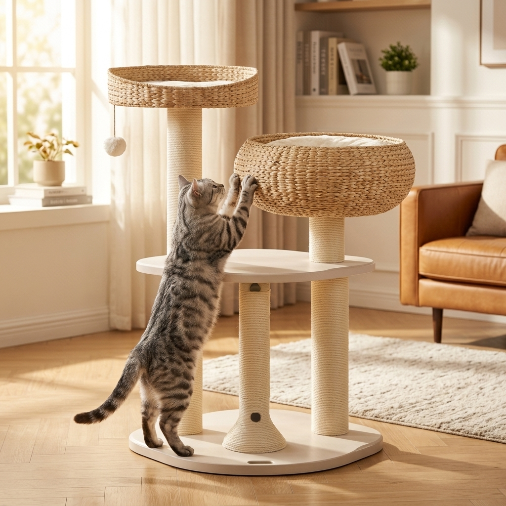 Cat scratching the sisal post of the Aspen cat tree