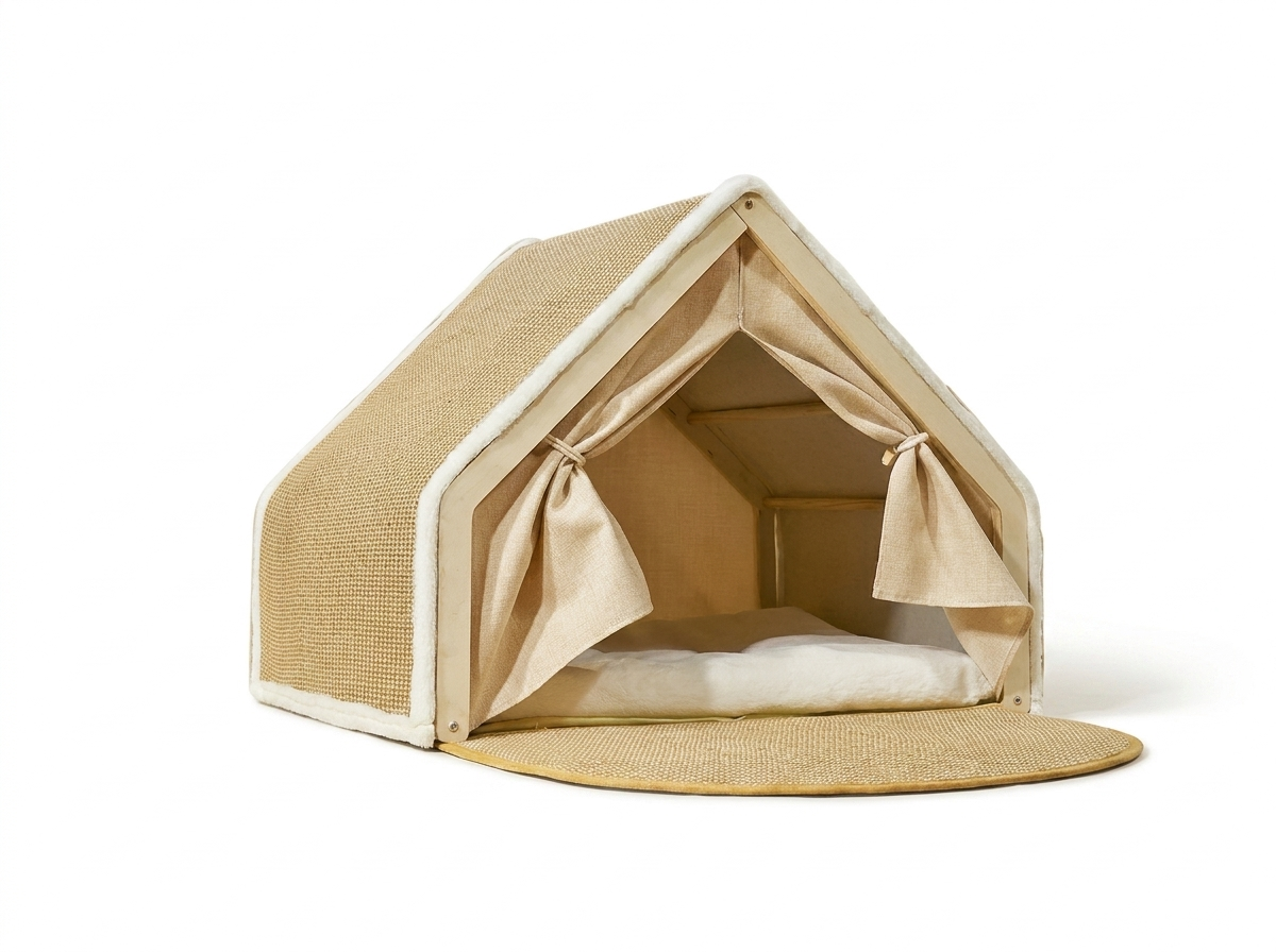 Purrela Gable A-frame cat house bed with sisal scratch roof hero