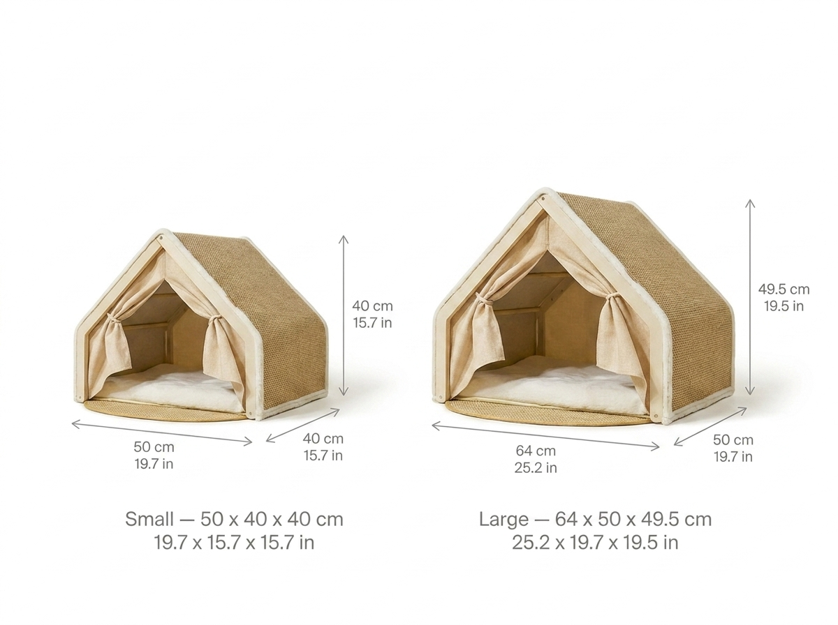 Purrela Gable cat house size guide Small and Large