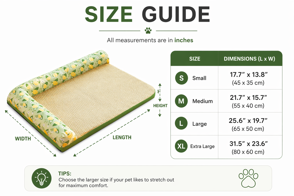 Purrela Zest Cooling Cat Bed Mat with Bolster — Size guide