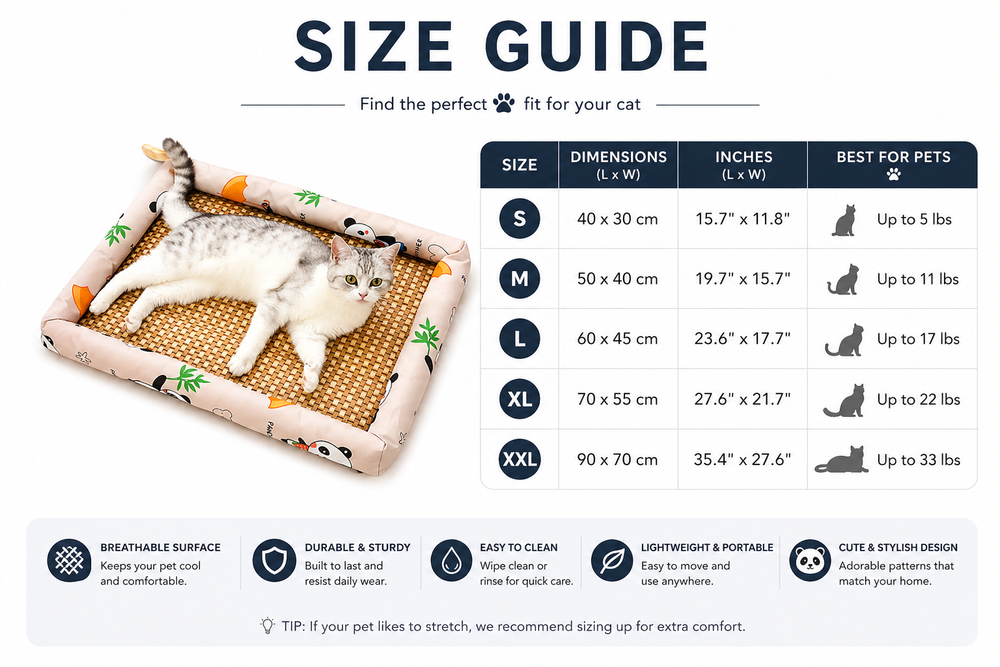Purrela Palma Woven Cooling Cat Mat with Bolster — Size guide