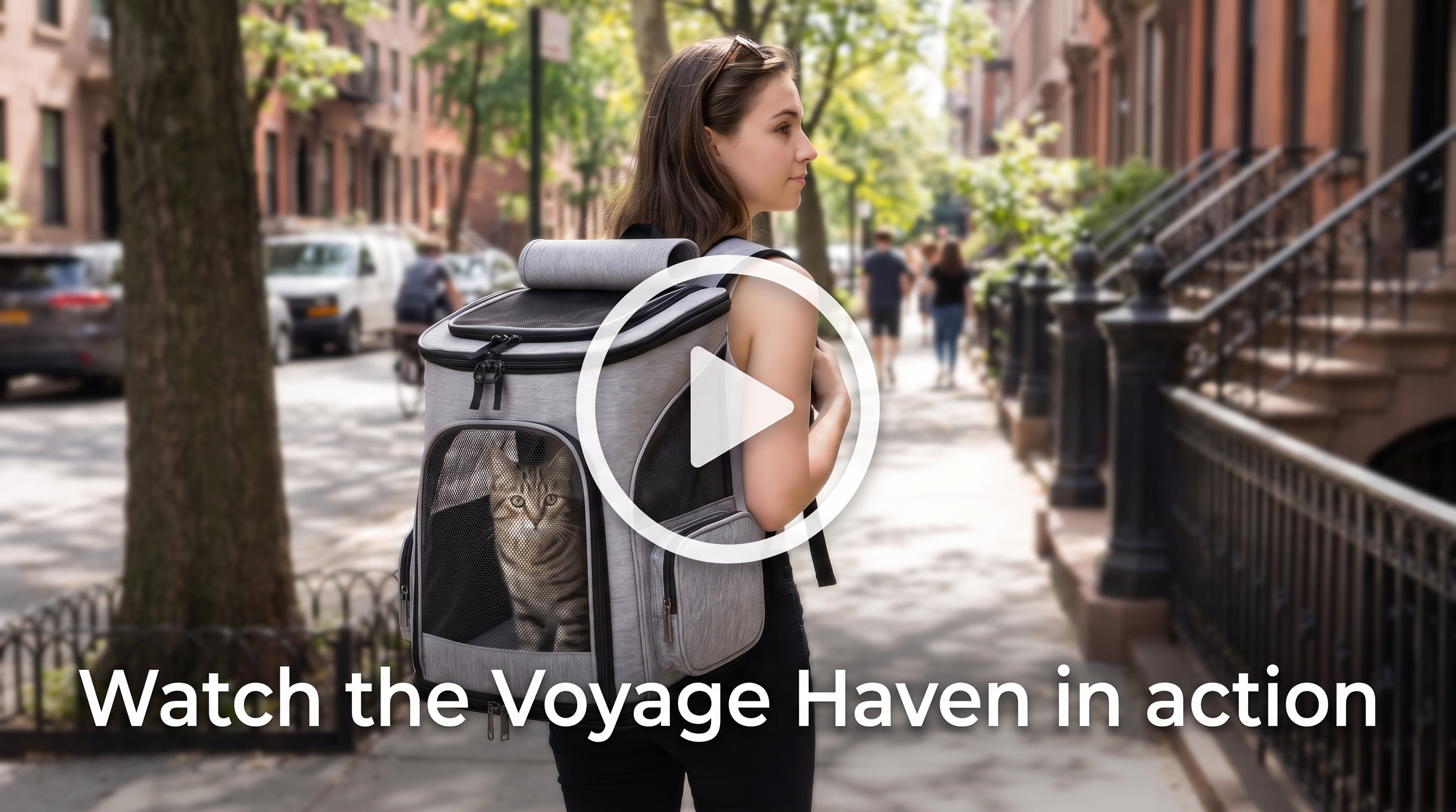 Watch the Voyage Haven cat carrier backpack in action — video cover with play button