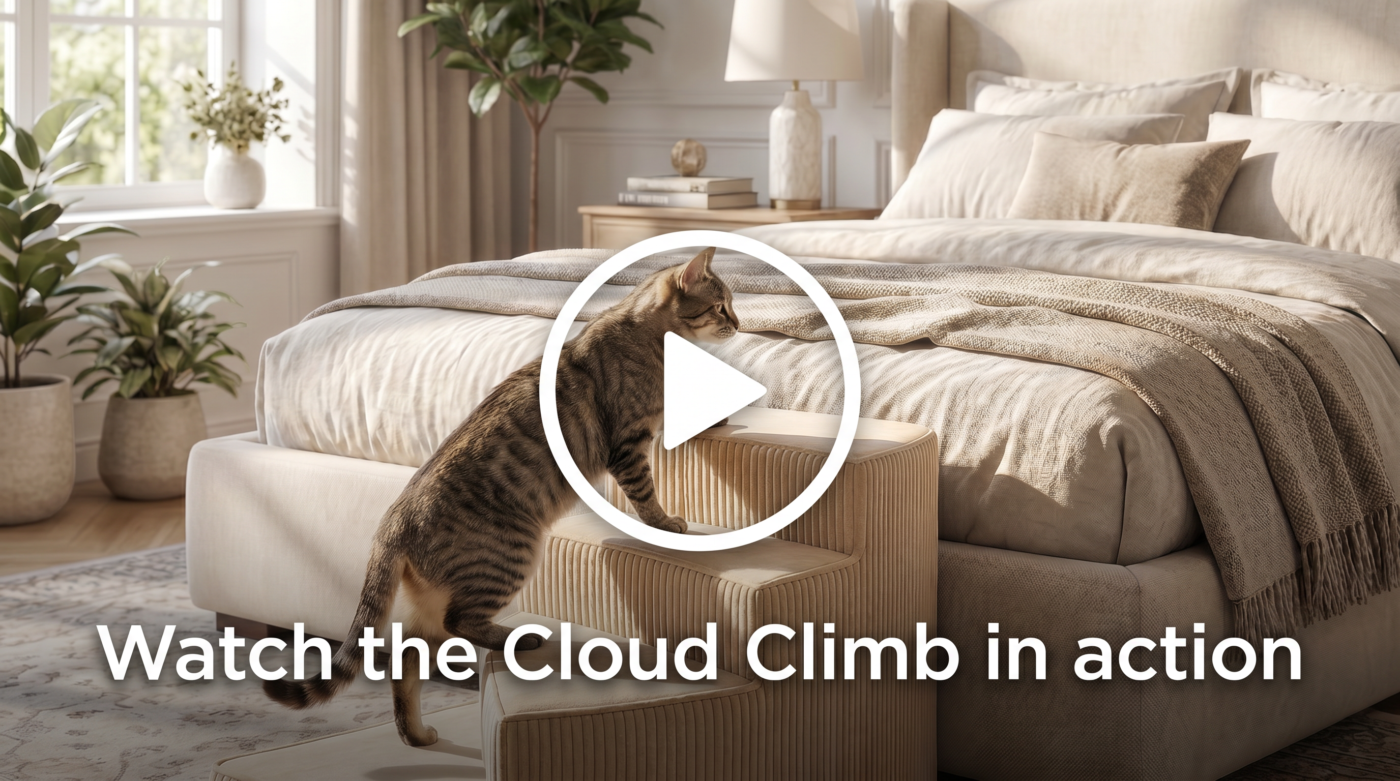 Watch the Cloud Climb cat stairs in action — video cover with play button