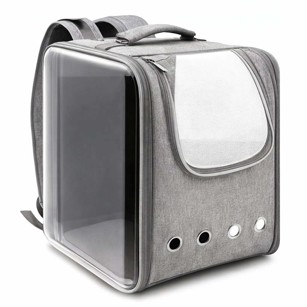 Grey square Bubble Voyage transparent cat carrier backpack on white background
