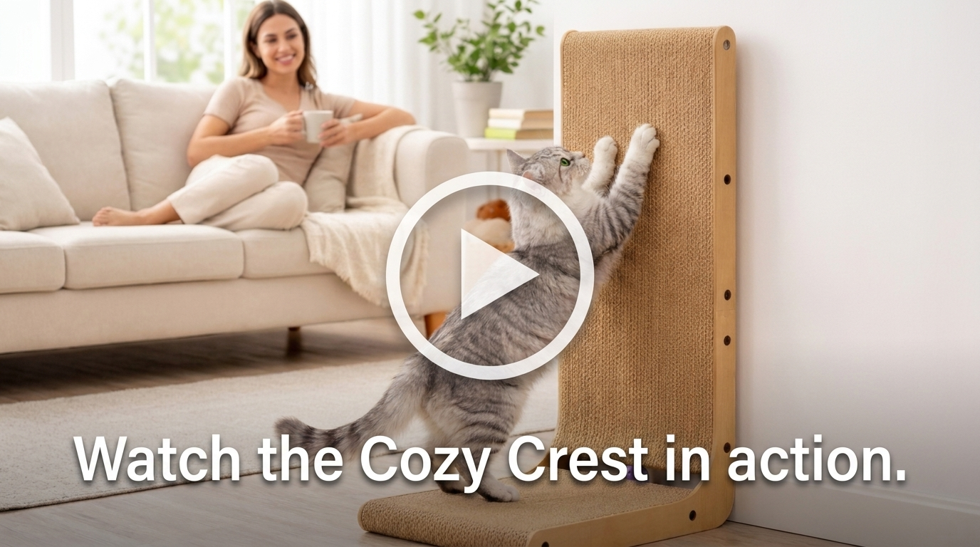 Watch the Cozy Crest cat scratcher in action video cover