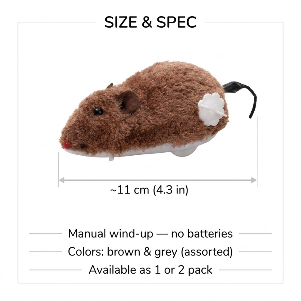 Scamper Wind-Up Mouse Cat Toy — Size guide