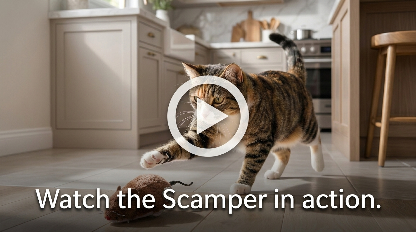 Watch the Scamper wind-up mouse cat toy in action video cover