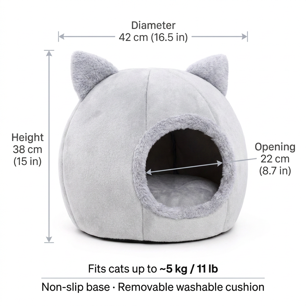 Dream Den Cave Cat Bed — Size guide