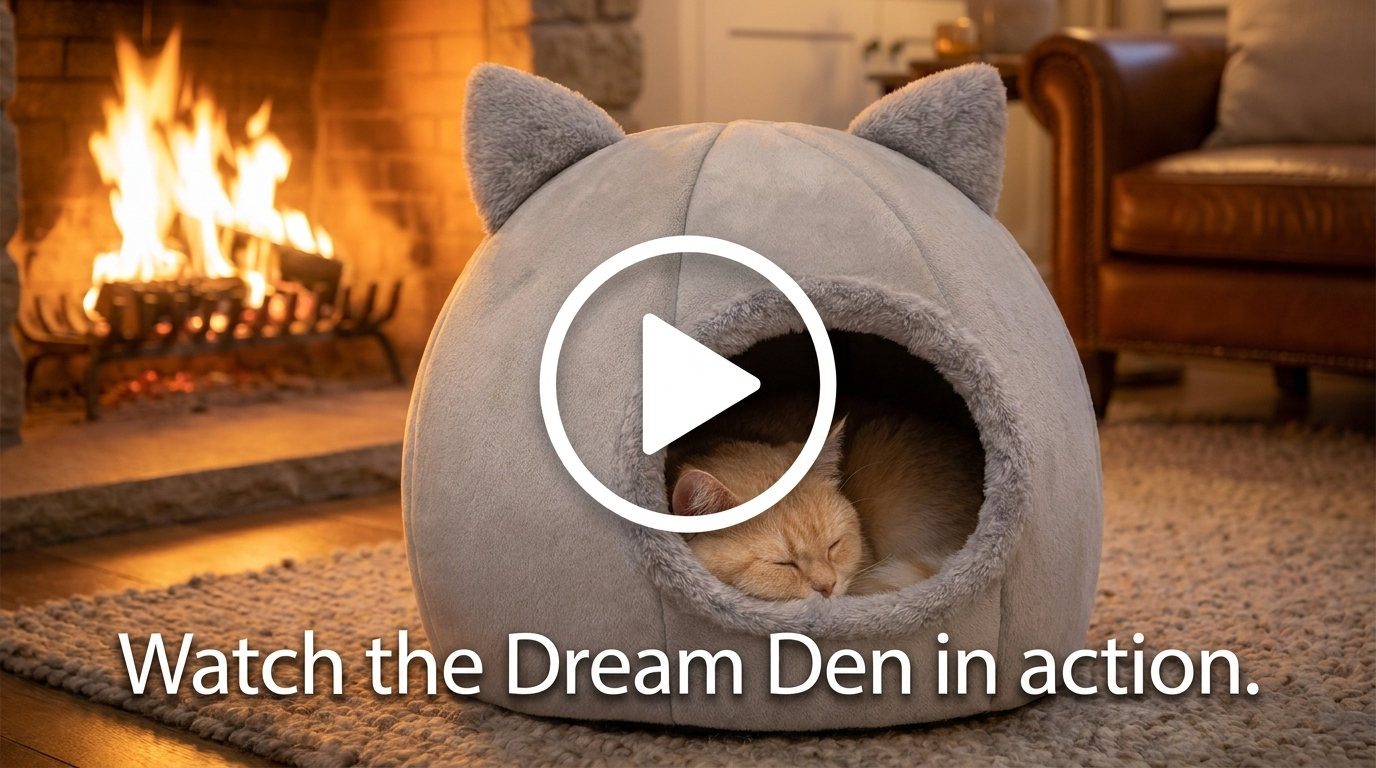 Watch the Dream Den cozy cave cat bed in action video cover