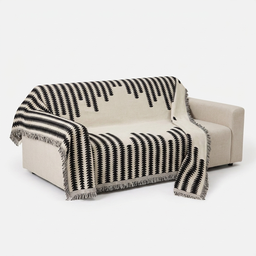 Black Cloudweave chenille sofa cover throw on a sofa, white background