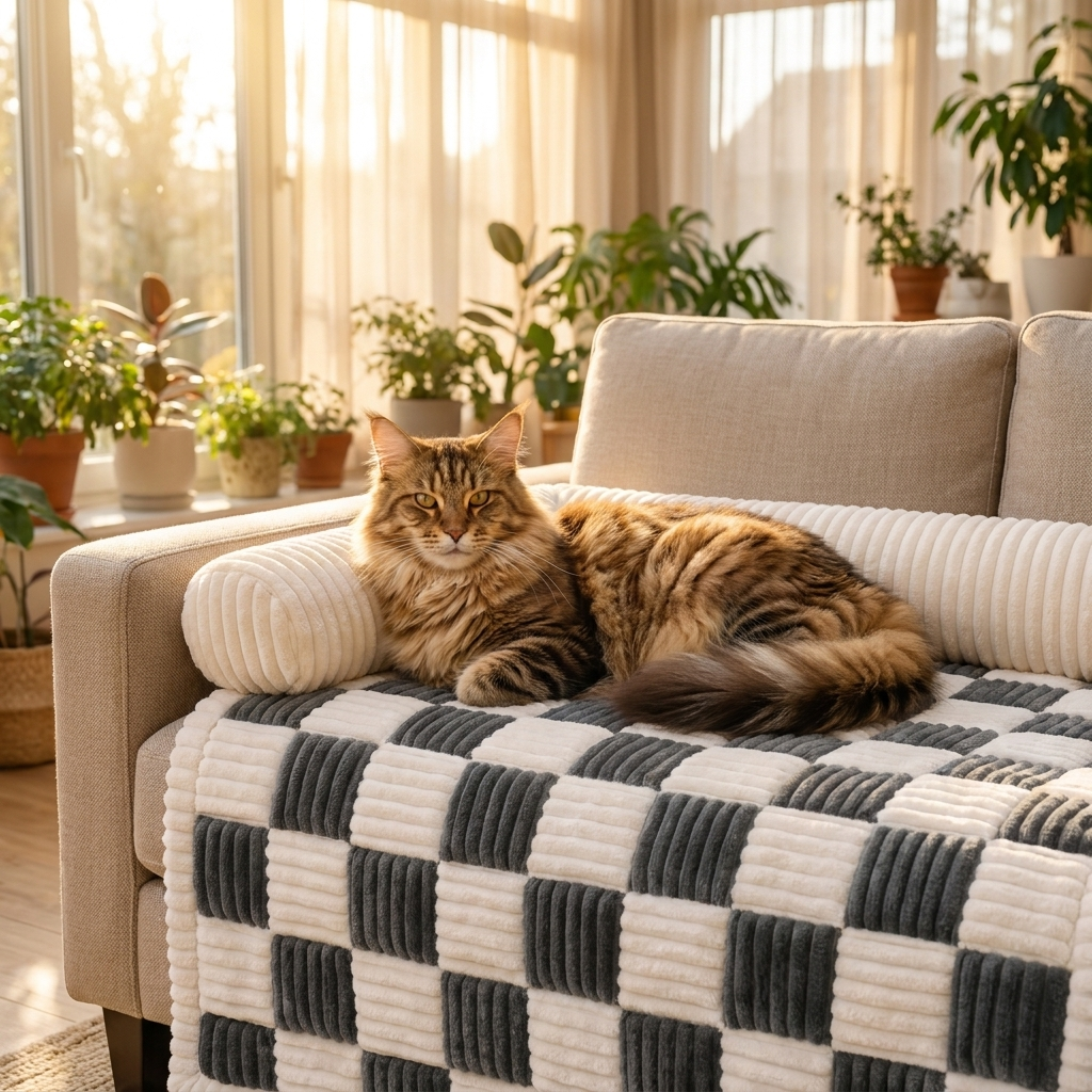 Cat lounging on the grey Cozynook mat in a sunroom