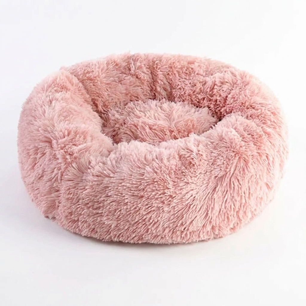 Rose Serene Halo calming donut cat bed on white background
