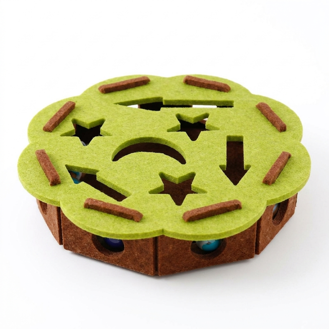 Green round Curio cat puzzle toy on white background