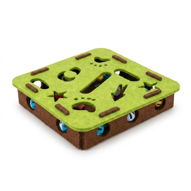 Green square Curio cat puzzle toy on white background