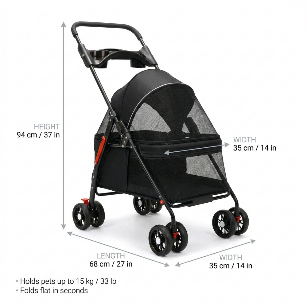 Promenade Foldable Cat Stroller — Size guide