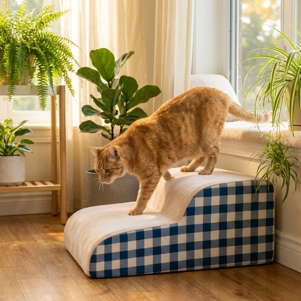 Cat on Tiptoe stairs to window perch