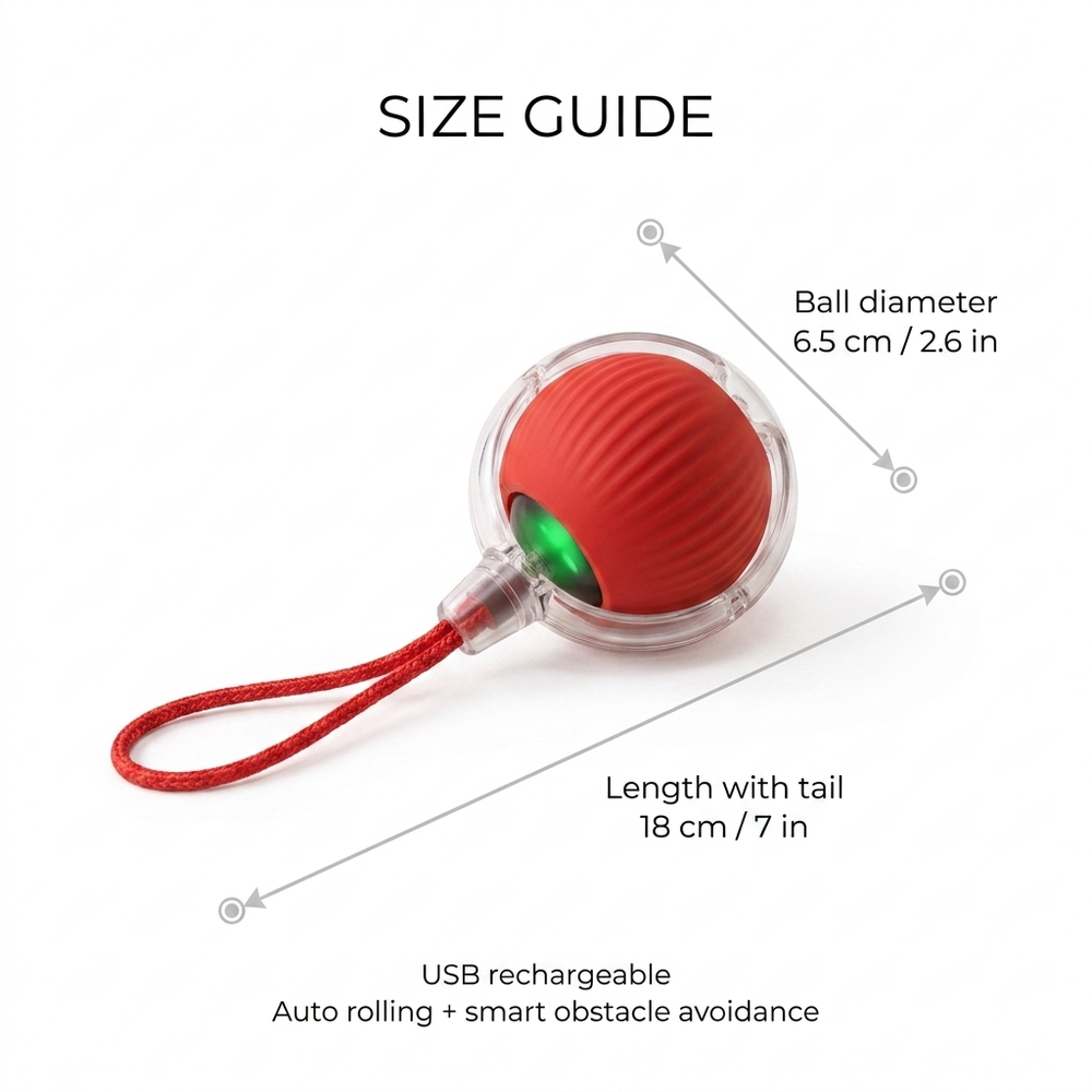 Zoomie Rolling Cat Ball — Size guide