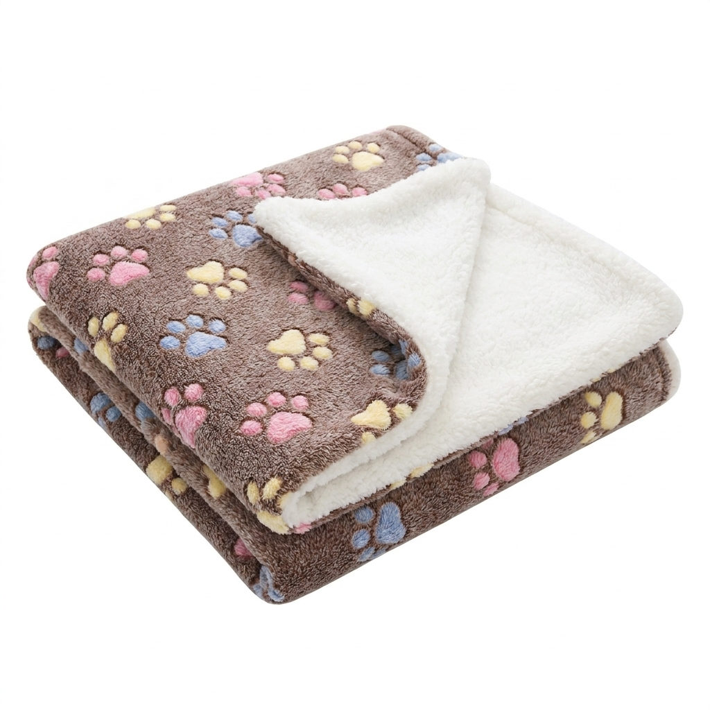 Lull plush cat bed mat in Coffee paw-print pattern