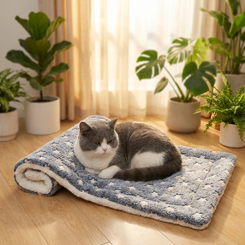 Cat resting on the Lull mat by a sunny window