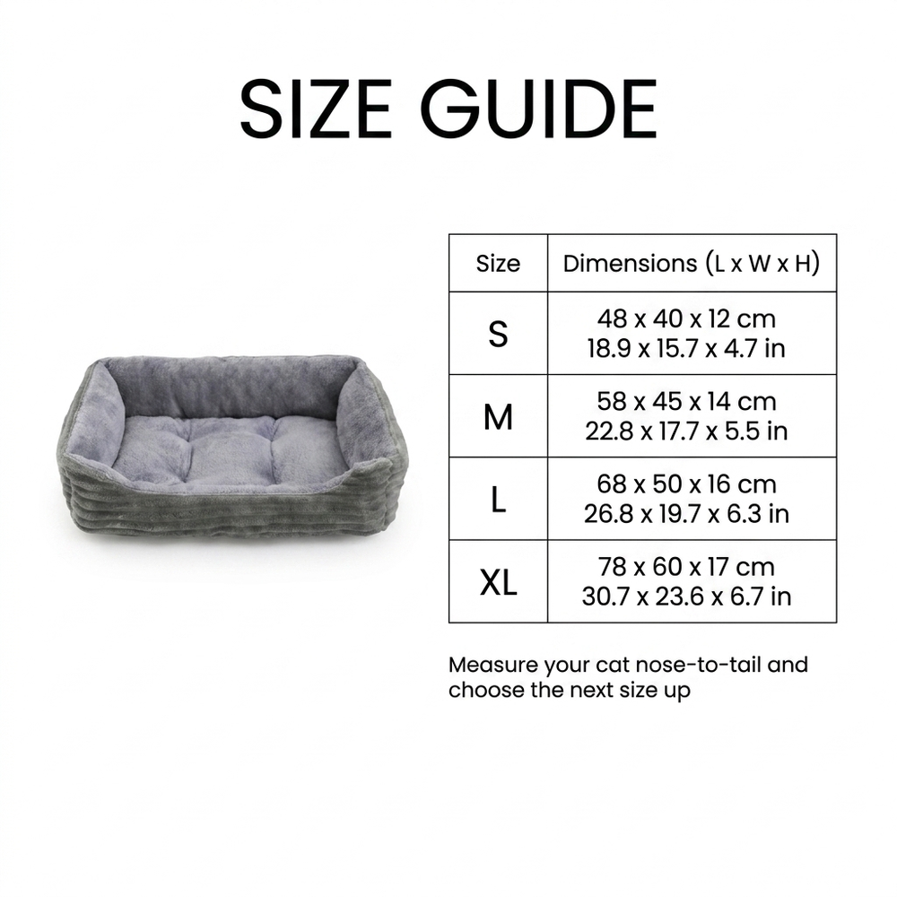Haven Calming Cat Sofa Bed — Size guide
