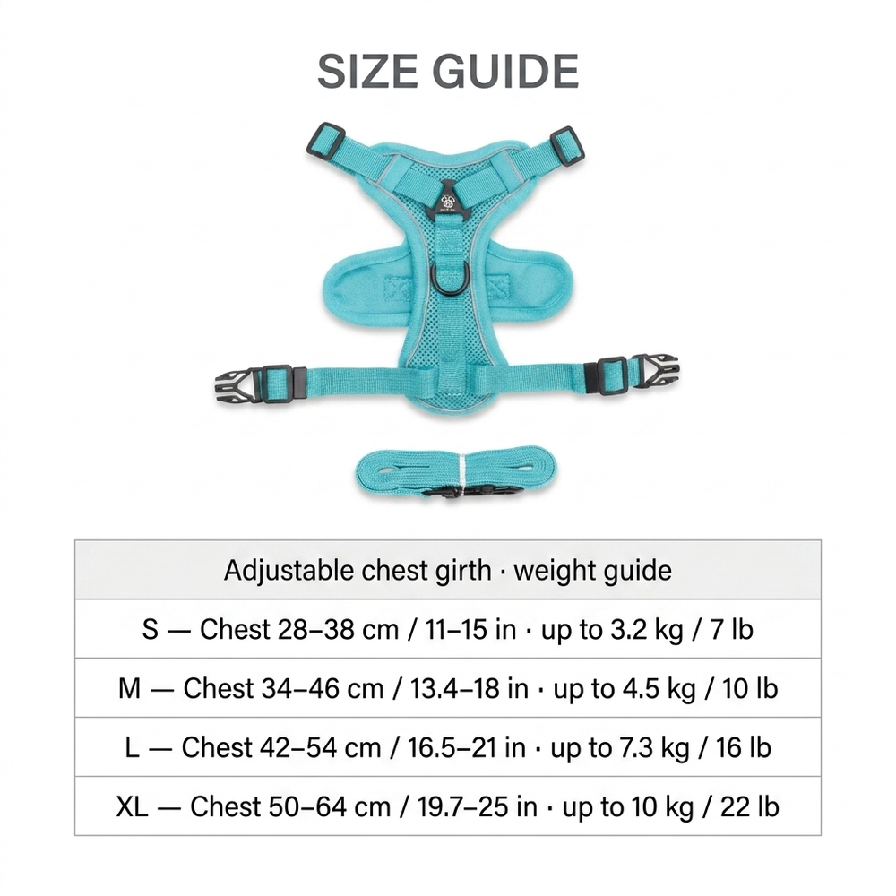 Wander Cat Harness & Leash Set — Size guide