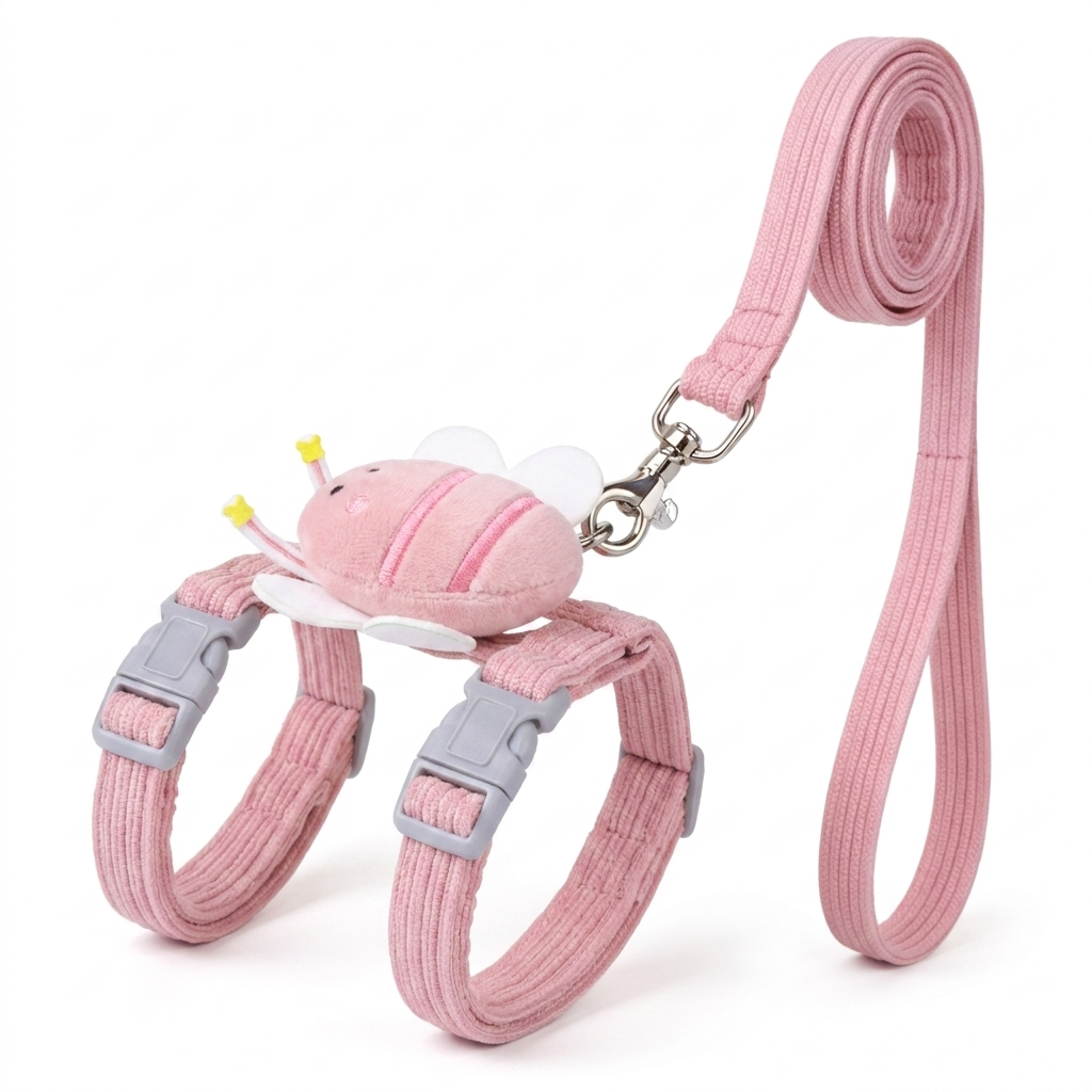 Bumble bee cat harness and leash set in Pink