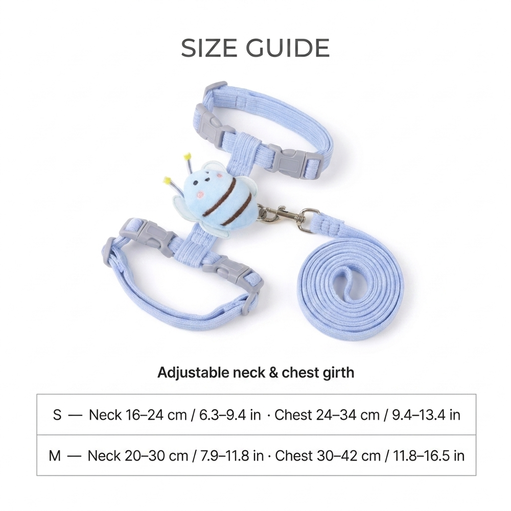 Bumble Cat Harness & Leash Set — Size guide