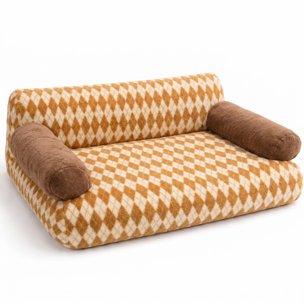 Divan diamond-check cat sofa bed in Brown Plaid