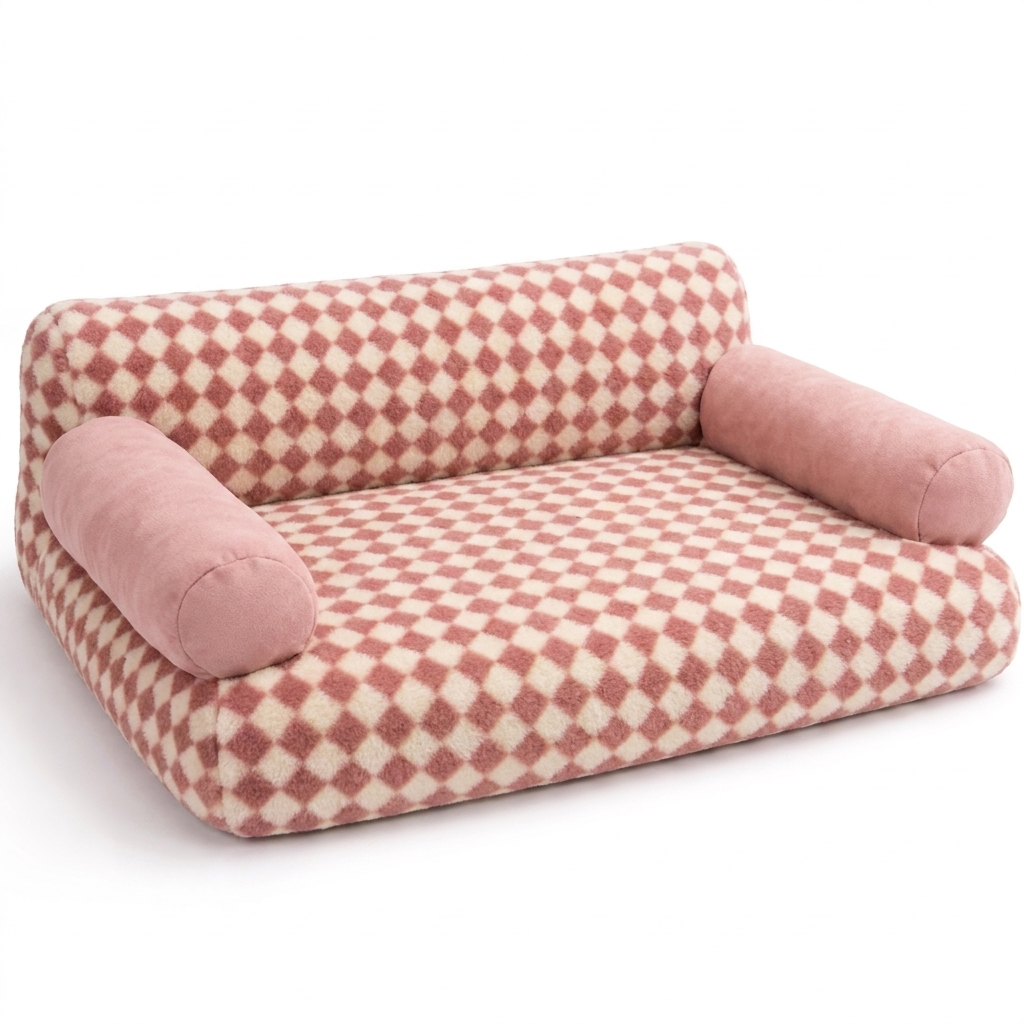 Divan diamond-check cat sofa bed in Pink