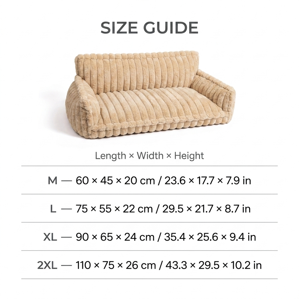 Reverie Orthopedic Cat Sofa Bed — Size guide